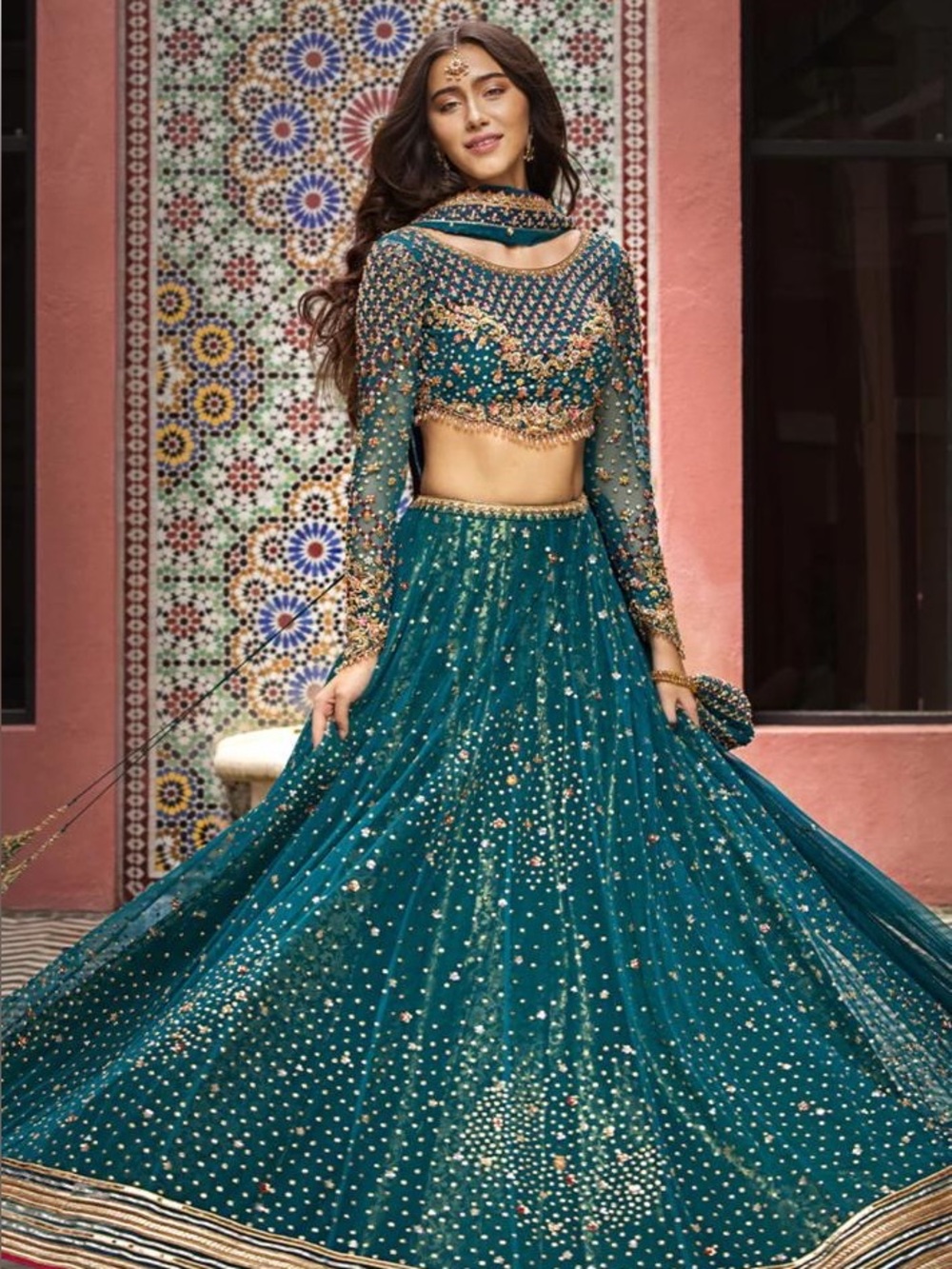 Girls Teal Embroidered Party Dress